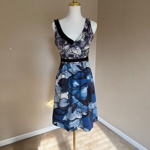 Anthropologie Moulinette Soeurs Indigo Blue Garden Watercolor Dress Size 2